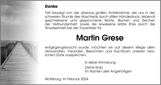 Traueranzeige von Martin Grese von Wolfsburger Nachrichten
