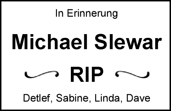 Traueranzeige von Michael Slewar von Neue Braunschweiger am Samstag