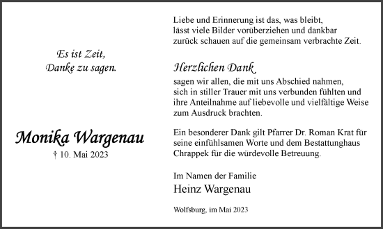 Traueranzeige von Monika Wargenau von Wolfsburger Nachrichten