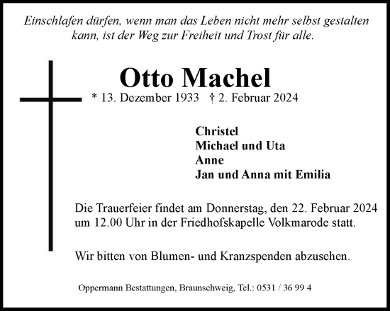 Traueranzeige von Otto Machel von Braunschweiger Zeitung