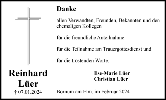 Traueranzeige von Reinhard Lüer von Helmstedter Nachrichten