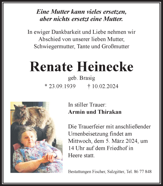 Traueranzeige von Renate Heinecke von Salzgitter-Zeitung