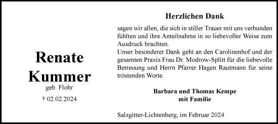 Traueranzeige von Renate Kummer von Salzgitter-Zeitung