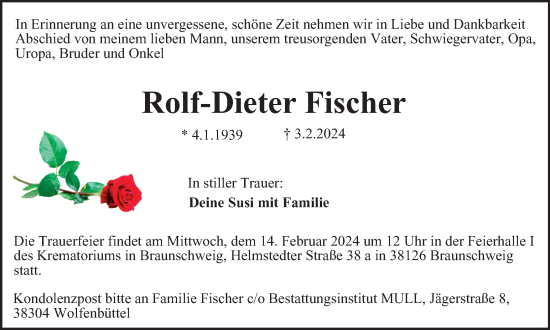 Traueranzeige von Rolf-Dieter Fischer von Braunschweiger Zeitung