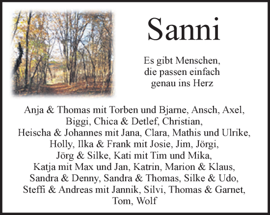 Traueranzeige von Sanni  von Braunschweiger Zeitung