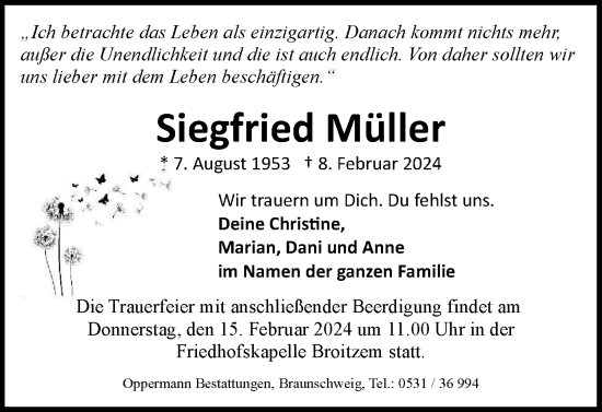 Traueranzeige von Siegfried Müller von Braunschweiger Zeitung