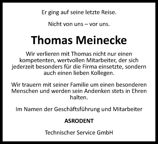 Traueranzeige von Thomas Meinecke von Braunschweiger Zeitung