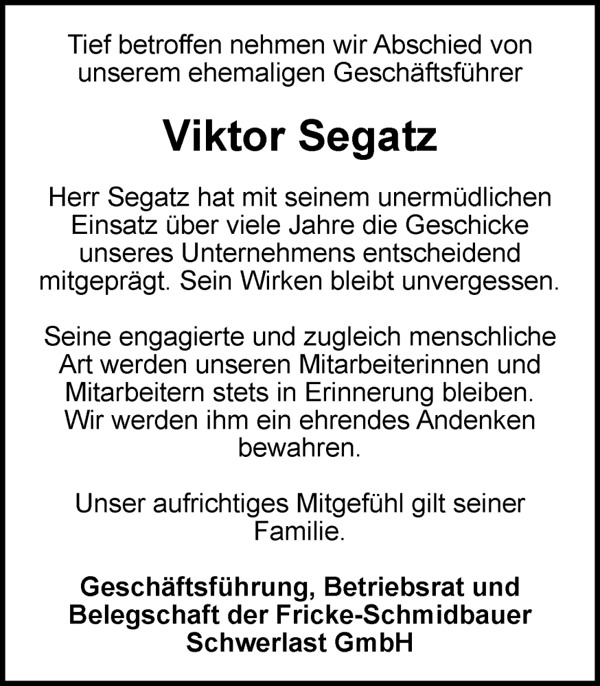  Traueranzeige für Viktor Segatz vom 17.02.2024 aus Braunschweiger Zeitung