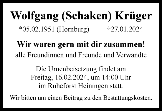 Traueranzeige von Wolfgang Krüger von Braunschweiger Zeitung