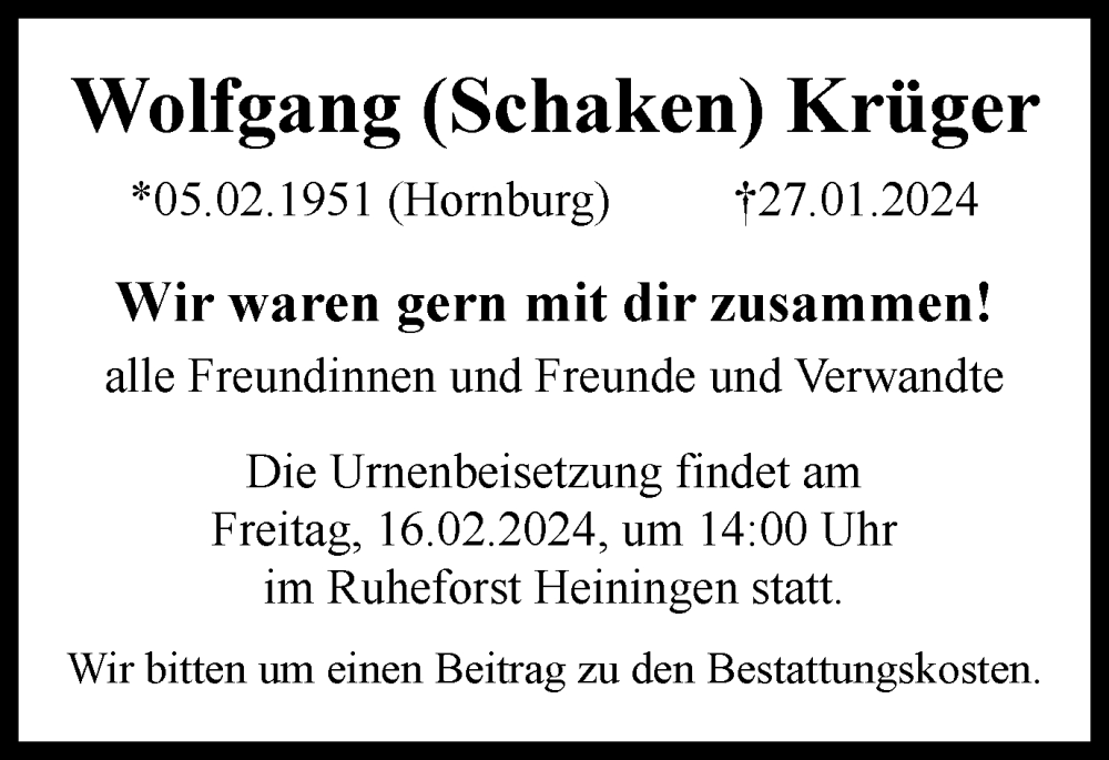  Traueranzeige für Wolfgang Krüger vom 10.02.2024 aus Braunschweiger Zeitung