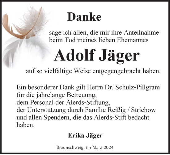 Traueranzeige von Adolf Jäger von Braunschweiger Zeitung