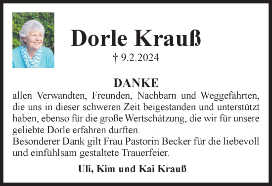 Traueranzeige von Dorle Krauß von Braunschweiger Zeitung