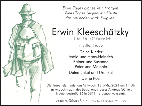 Traueranzeige von Erwin Kleeschätzky von Braunschweiger Zeitung