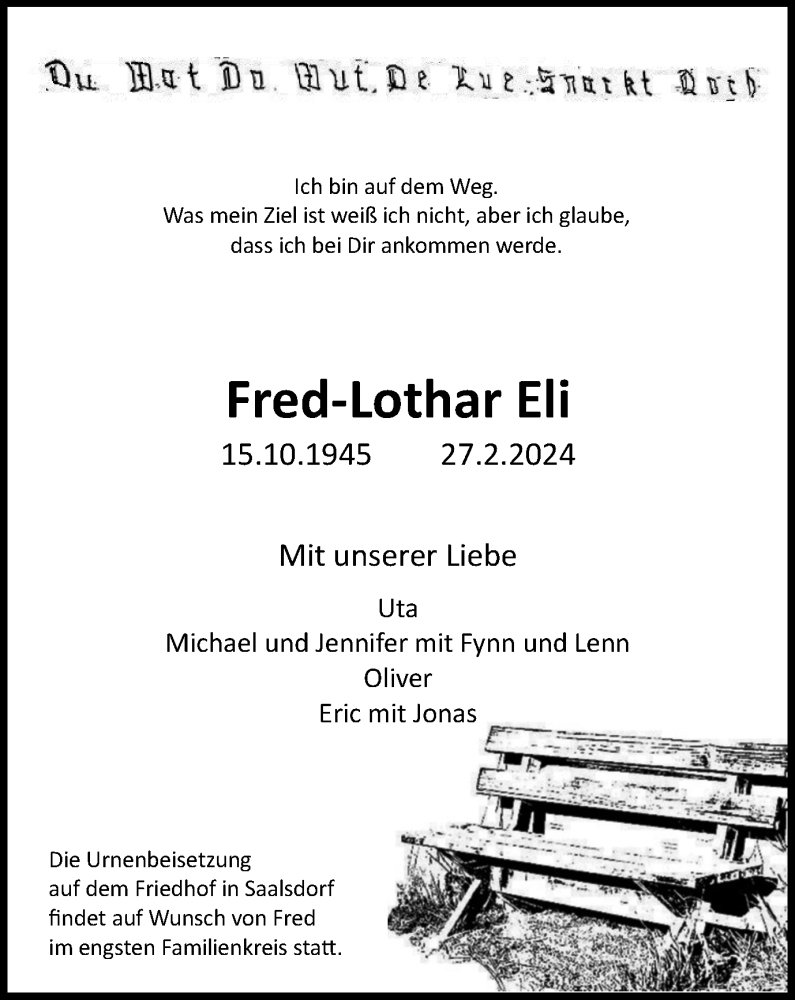  Traueranzeige für Fred-Lothar Eli vom 02.03.2024 aus Helmstedter Nachrichten