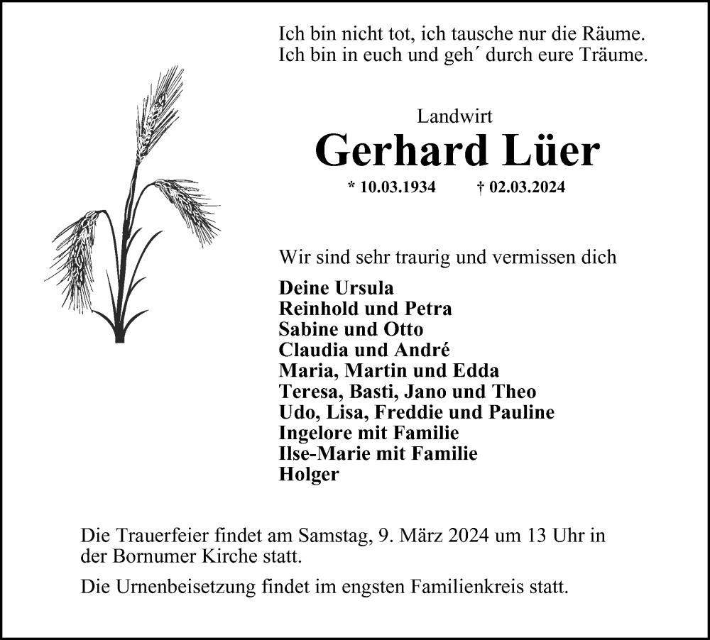  Traueranzeige für Gerhard Lüer vom 06.03.2024 aus Helmstedter Nachrichten