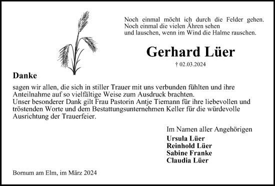 Traueranzeige von Gerhard Lüer von Helmstedter Nachrichten