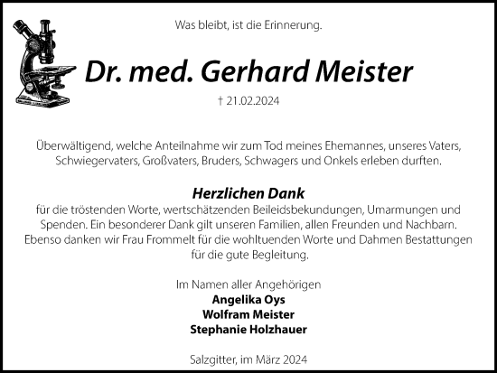 Traueranzeige von Gerhard Meister von Salzgitter-Zeitung