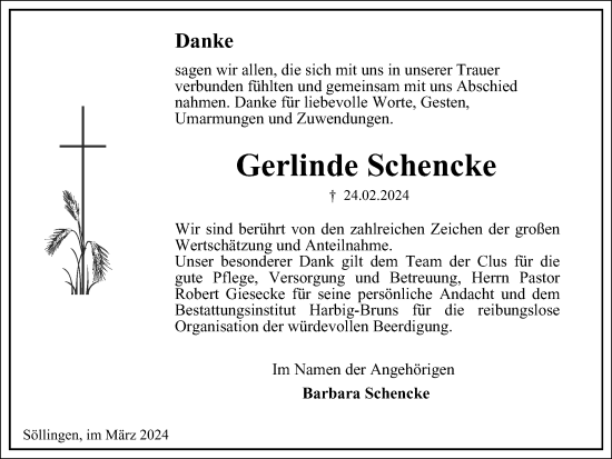 Traueranzeige von Gerlinde Schencke von Helmstedter Nachrichten