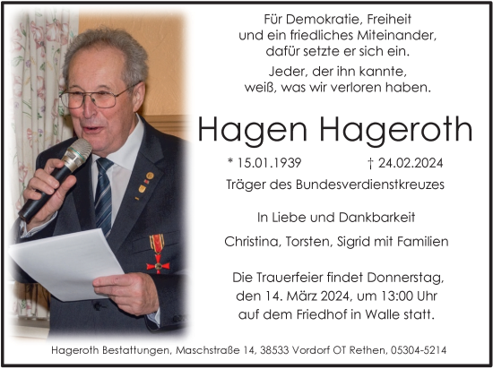 Traueranzeige von Hagen Hageroth von Braunschweiger Zeitung