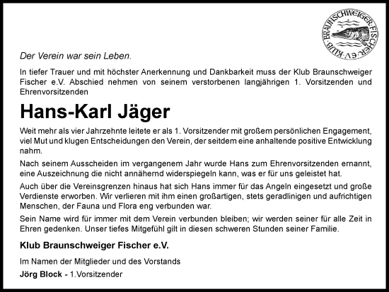 Traueranzeige von Hans-Karl Jäger von Braunschweiger Zeitung