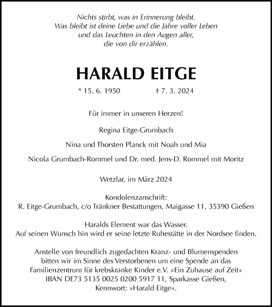Traueranzeige von Harald Eitge von Braunschweiger Zeitung