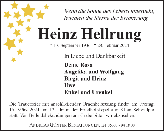 Traueranzeige von Heinz Hellrung von Braunschweiger Zeitung