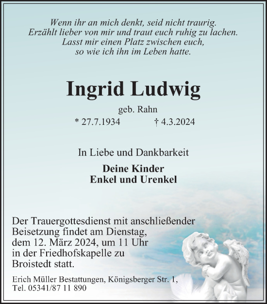 Traueranzeige von Ingrid Ludwig von Salzgitter-Zeitung