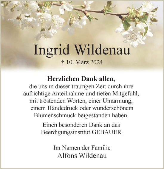 Traueranzeige von Ingrid Wildenau von Wolfsburger Nachrichten