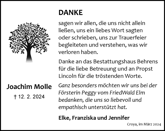 Traueranzeige von Joachim Molle von Wolfsburger Nachrichten