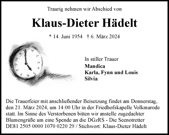 Traueranzeige von Klaus-Dieter Hädelt von Braunschweiger Zeitung