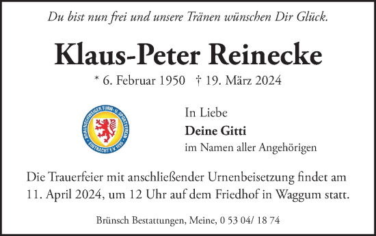 Traueranzeige von Klaus-Peter Reinecke von Braunschweiger Zeitung