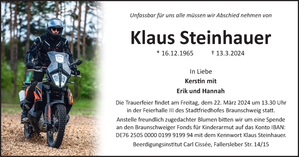  Traueranzeige für Klaus Steinhauer vom 20.03.2024 aus Braunschweiger Zeitung