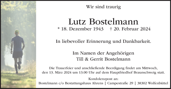 Traueranzeige von Lutz Bostelmann von Braunschweiger Zeitung