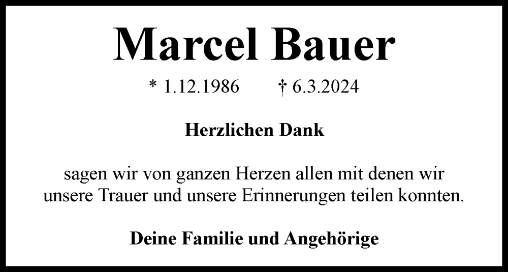  Traueranzeige für Marcel Bauer vom 23.03.2024 aus Neue Braunschweiger am Samstag
