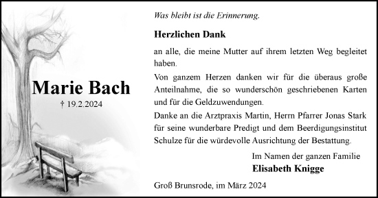 Traueranzeige von Marie Bach von Helmstedter Nachrichten