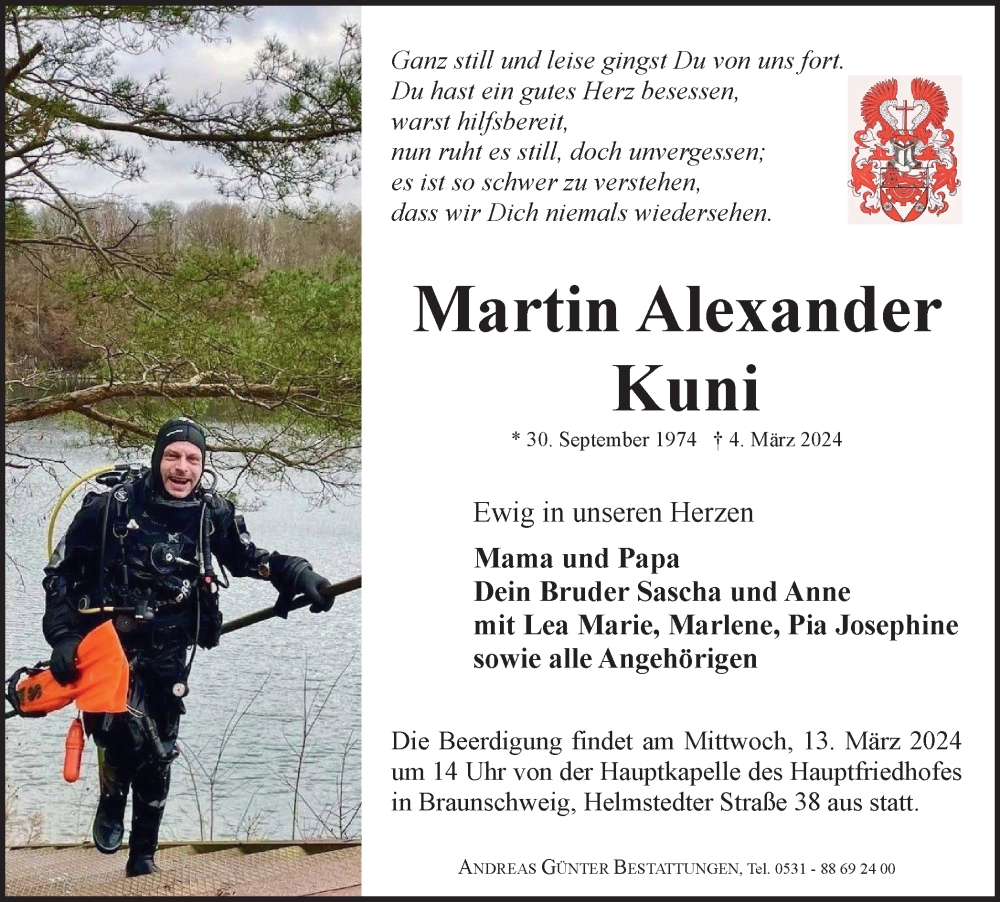 Traueranzeige für Martin Alexander Kuni vom 09.03.2024 aus Braunschweiger Zeitung