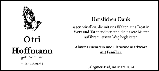 Traueranzeige von Otti Hoffmann von Salzgitter-Zeitung