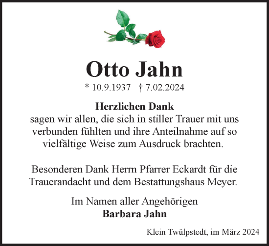 Traueranzeige von Otto Jahn von Helmstedter Nachrichten