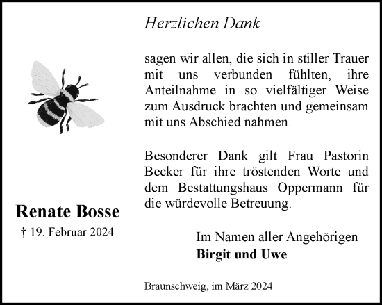 Traueranzeige von Renate Bosse von Braunschweiger Zeitung