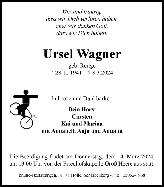 Traueranzeige von Ursel Wagner von Salzgitter-Zeitung