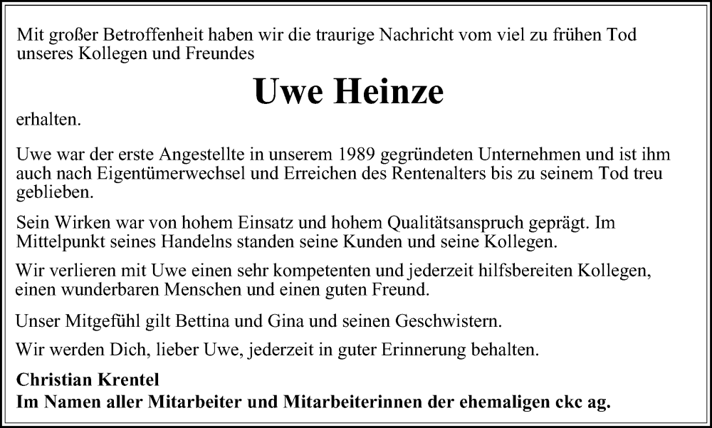 Traueranzeige für Uwe Heinze vom 30.03.2024 aus Braunschweiger Zeitung
