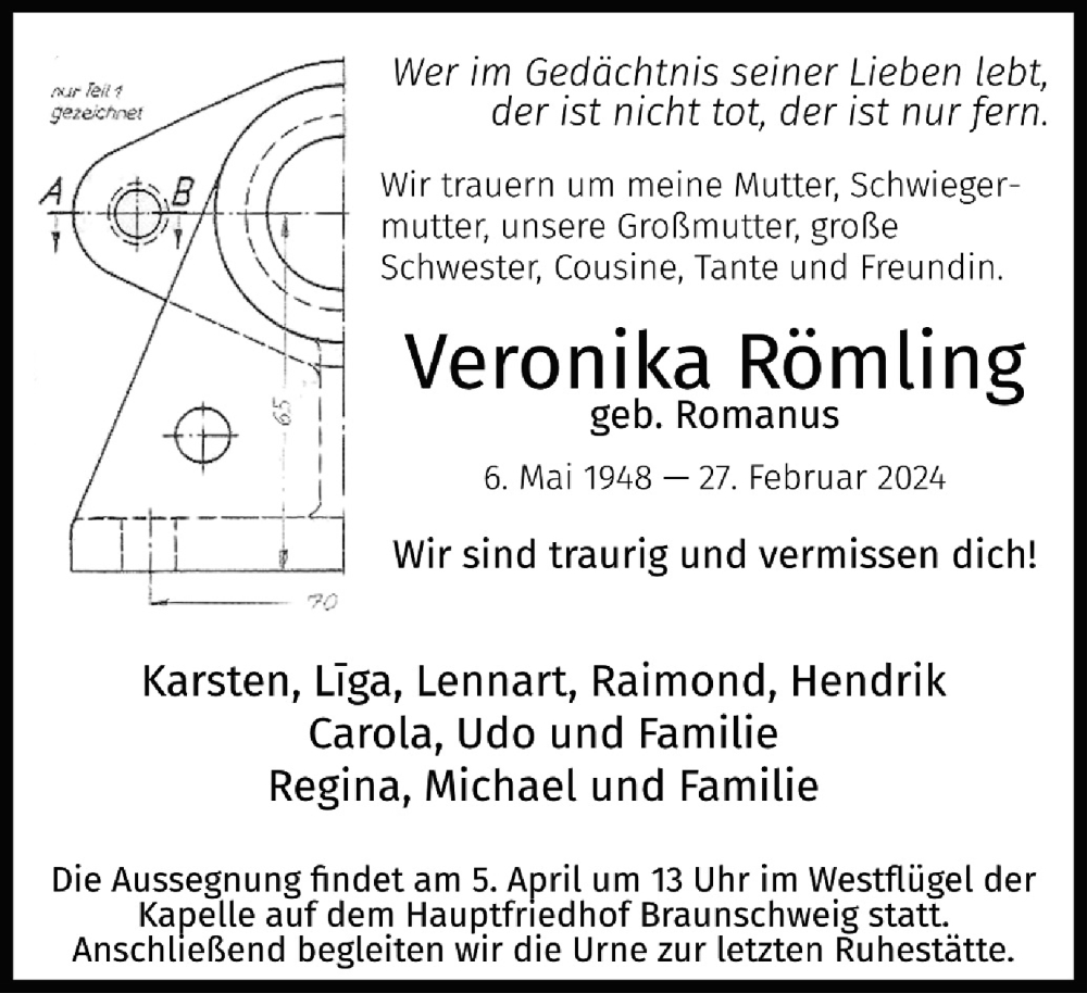  Traueranzeige für Veronika Römling vom 16.03.2024 aus Braunschweiger Zeitung, Salzgitter-Zeitung