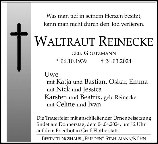 Traueranzeige von Waltraud Reinecke von Salzgitter-Zeitung