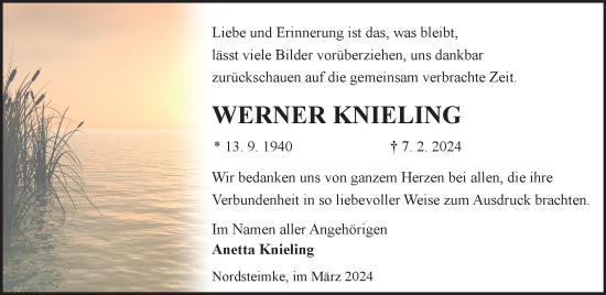 Traueranzeige von Werner Knieling von Wolfsburger Nachrichten