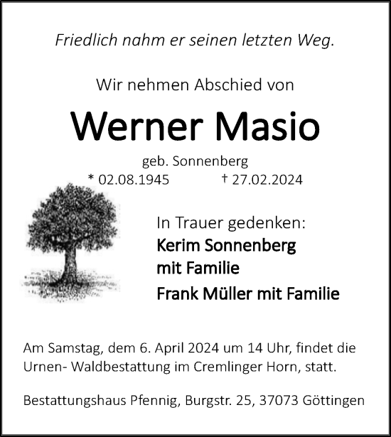 Traueranzeige von Werner Masio von Braunschweiger Zeitung