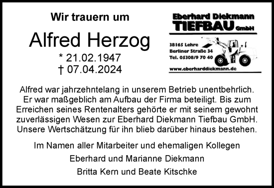 Traueranzeige von Alfred Herzog von Braunschweiger Zeitung