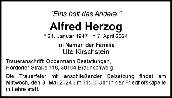 Traueranzeige von Alfred Herzog von Braunschweiger Zeitung