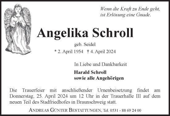 Traueranzeige von Angelika Schroll von Braunschweiger Zeitung