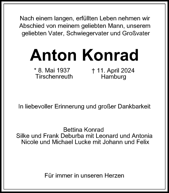 Traueranzeige von Anton Konrad von Braunschweiger Zeitung, Wolfsburger Nachrichten