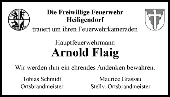 Traueranzeige von Arnold Flaig von Wolfsburger Nachrichten